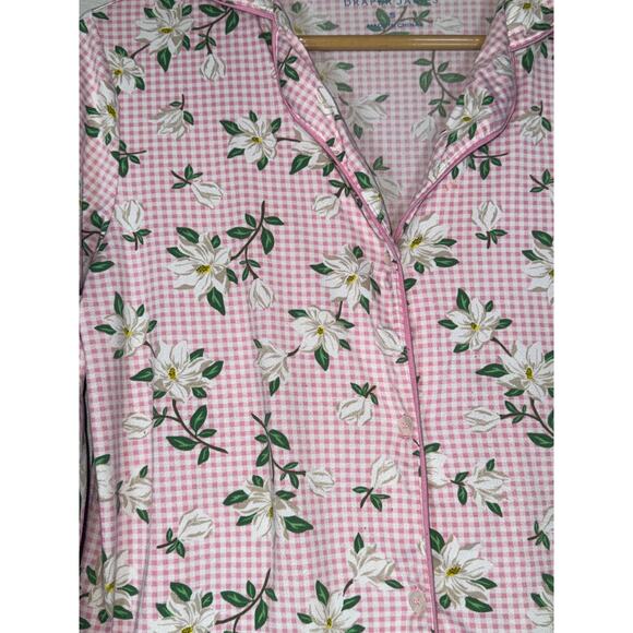 Draper James Magnolia Floral Print Night Sleep Shirt Small Gingham Pink Pajamas - Picture 3 of 7